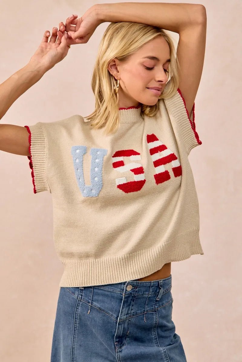 BiBi USA Patchwork Sweater Vest Top With Contrast Detail - Bela Fils BoutiqueBela Fils Boutique